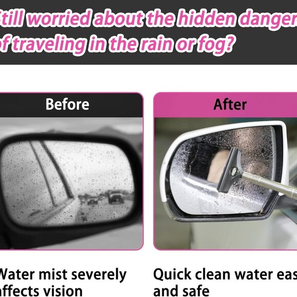 Side Mirror Squeegee, 2 PCS Car Mirror Squeegee, Retractable Car Rearview Mirror - Picture 3 of 7